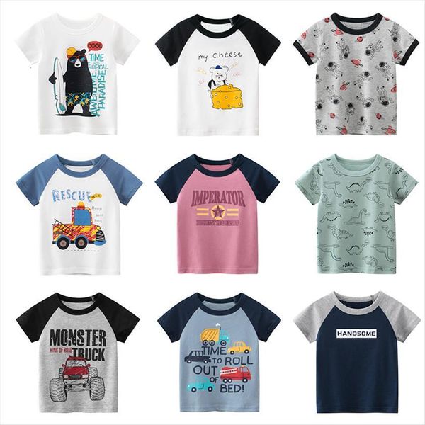 

t shirt cartoon animals baby kids boys girls children cotton short sleeves summer clothing print dinosaur tee bear car toddler, Blue