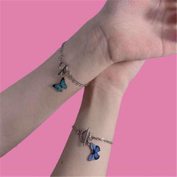 

link, chain friendship bracelet butterfly couple simple bracelets ins design women student girlfriend sister gift charms all-match jewelry, Black