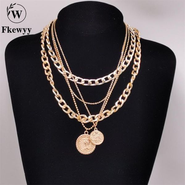 

pendant necklaces fkewyy fashion necklace for women designer stainless steel jewelry gothic accessories luxury vintage chain jewellery, Silver