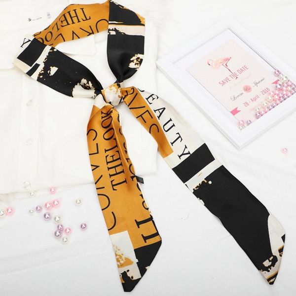 

neck ties bag scarf for women elegant graceful silk vintage plaided print patchwork head handle skinny scarves ladies gift, Blue;purple