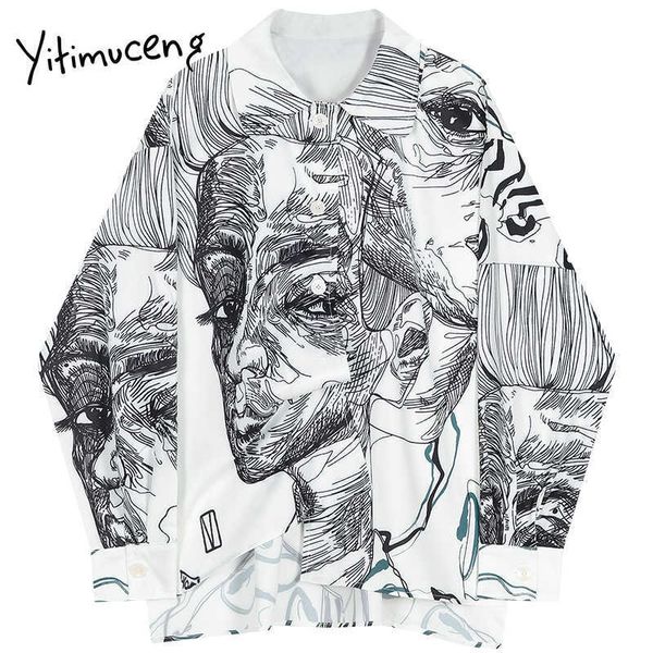 

yitimuceng printing tie dye blouse women button shirts loose spring fashion neck long sleeve single breasted 210601, White