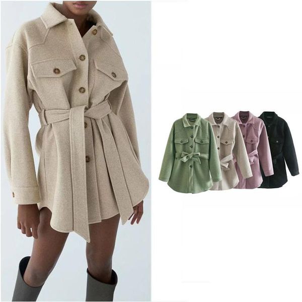

women's trench coats loose woolen coat winter retro solid color long-sleeved fashion harajuku high street style top, Tan;black