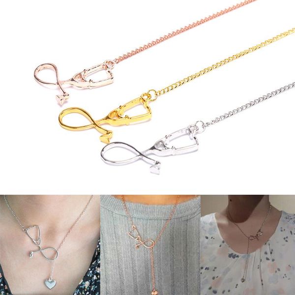 

individuality equipment heart stethoscope necklace nursing jewelry graduation gifts student bijoux femme pendant neck necklaces, Silver
