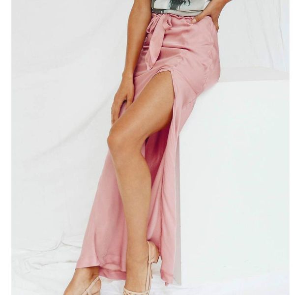 

women ol chiffion long skirts high waist split summer fashion, Black