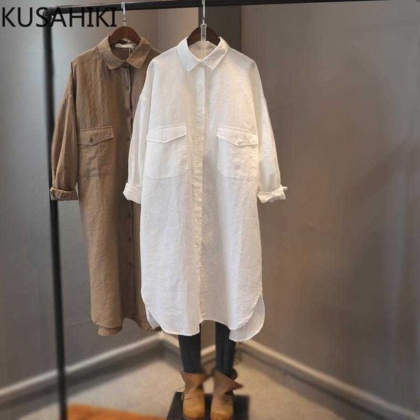 

causal oversized cotton linen blouse dresses korean long sleeve turn-down collar vestidos spring women dress 6f742 210603, Black;gray