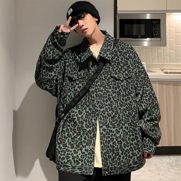 

men's jackets hybskr leopard pattern casual jacket oversized harajuku mens fashion coats 2021 autumn couple clothing male outerwear, Black;brown