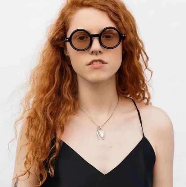 

sunglasses retro round frame reflective lens mirror gold silver men's maske p1 high-quality women's fashion glasses, White;black