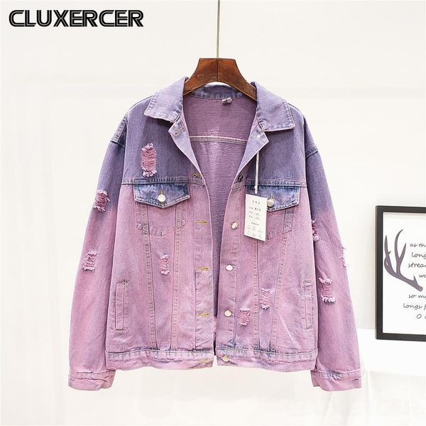 

women's jackets spring autumn korean style frayed denim jacket women vintage purple short jeans coat, Black;brown