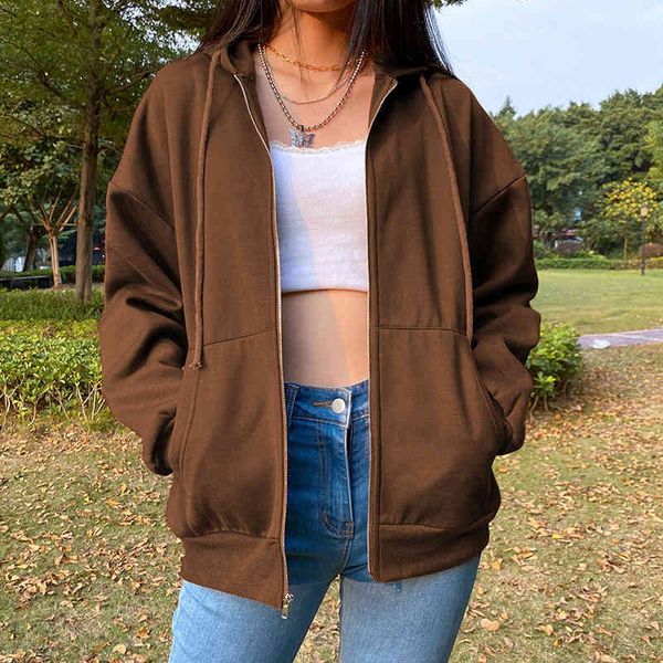 

women's jackets moletom feminino com capuz, jaqueta de zper marrom tamanho gran bolsos vintage, outono, esttica, manga longa, y2k, djf7, Black;brown