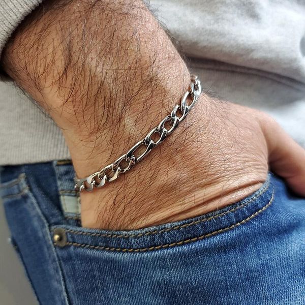 

link, chain men bracelet,7mm figaro bracelet,stainless steel link bracelets,men's women's arm stacking jewelry, Black