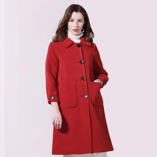 

women's wool & blends cinessd winter coat women woman clothes 2021 fashion thickening mid-long red loose overcoat female, Black