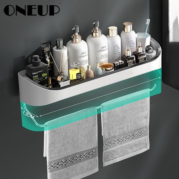 

wall-mounted bathroom shelf widen and lengthen storage area rotatable towel bar shampoo organizer for accessories bath accessory set