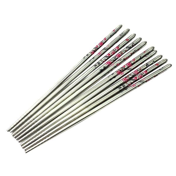 

chopsticks 5 pair plum blossom stainless chopstick silver