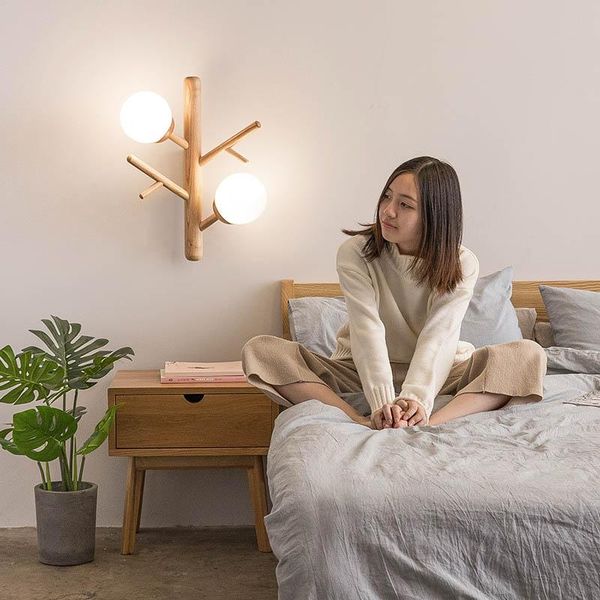 

nordic tree branch wall lamp solid wood creative bedroom aisle porch simple