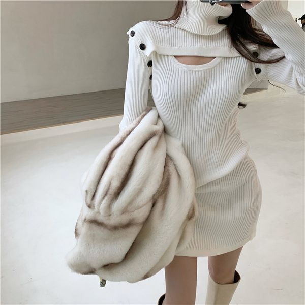 

3 ways wearing women knit dress pullover 2021 spring and autumn women slim turtleneck mini sweater dress womens (r99525), White;black