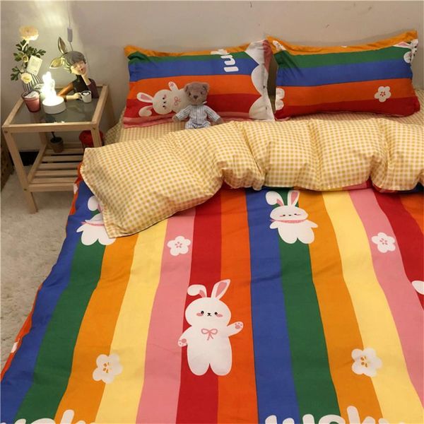 

bedding sets rainbow plaid style set duvet cover bed linen sheet all season quilt pillowcase kids home textile