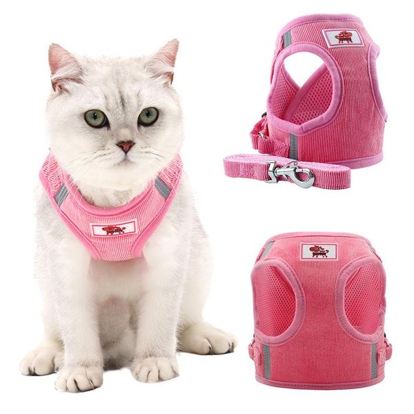 

dog collars & leashes cat adjustable harness vest reflective puppies with traction lead rope pet accessories breathable