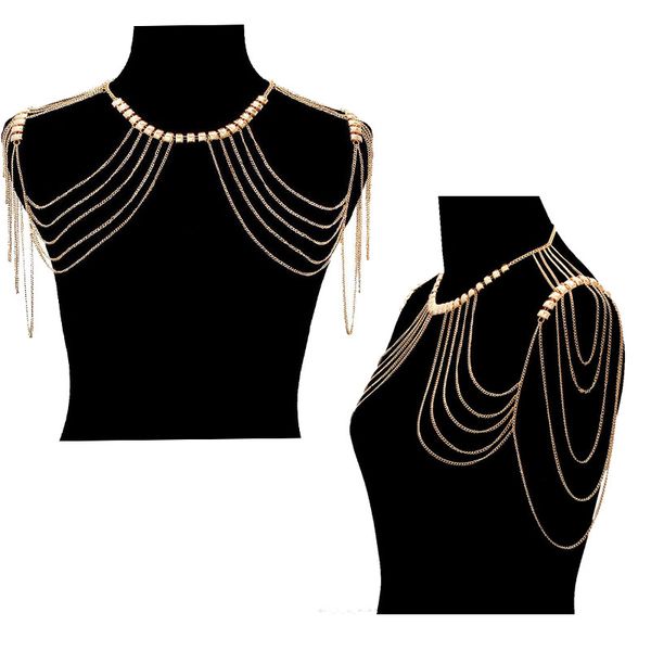 

fashion women body jewelry gold color tassel shouder body chains simple style girls summer wedding dress jewelry decoration, Silver