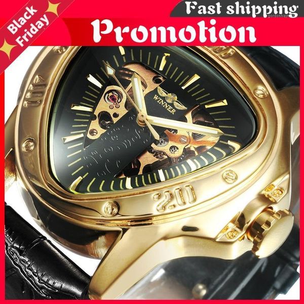 

wristwatches triangle golden skeleton automatic mechanical wrist watches mens 2021 watch for men fashion box, Slivery;brown