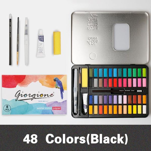 

36/48 colors solid water-colors paints set pigment drawing painting with water brush paintbrush pencil sponge color paper gift sets