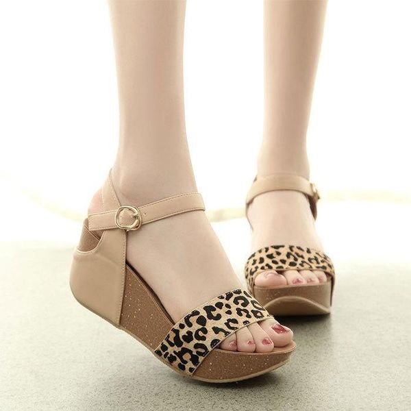 

sandals leather horse hair thick bottom muffin 21 summer high heel leopard roman women's slope 32 33 small, Black