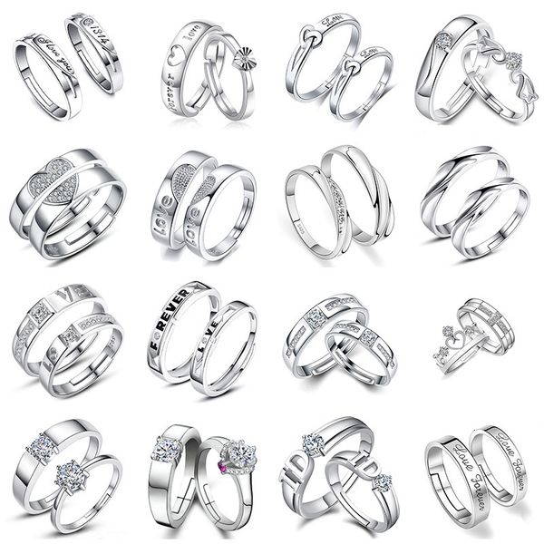 

s925 sier korean couple men's and women's open zircon diamond ring adjustable valentine's day gift, Silver