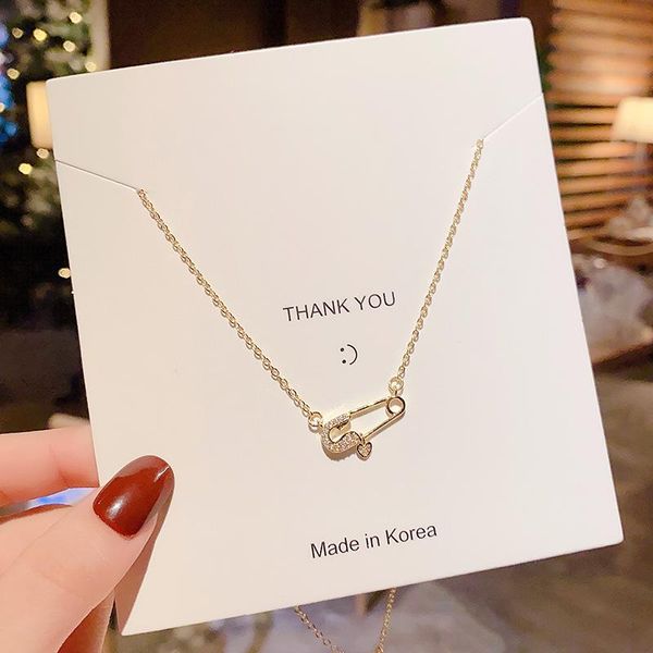 

pendant necklaces necklace for women light luxury zircon pin titanium steel female minority design sense clavicle chain temperament personal, Silver
