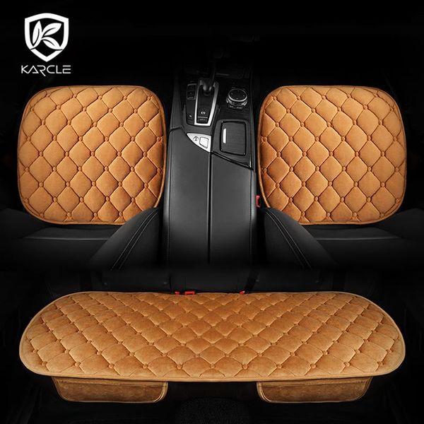 

karcle winter car seat cover full set cushion non-slip plush chair auto protector front rear warm heated seats covers
