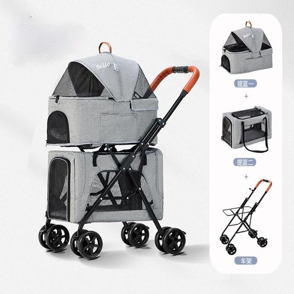 

dog car seat covers lightweight folding double-layer pet trolley for paparazzi detachable cat cage carrier four wheels stroller