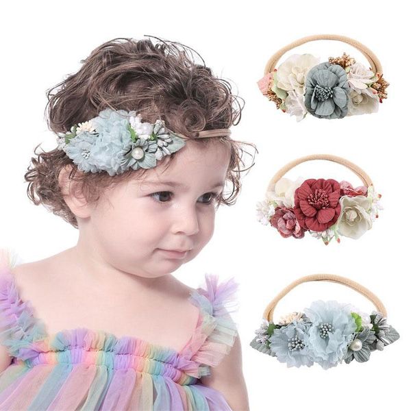 A879 Avrupa Bebek Kız Örgü Floals Kafa Çocuk Çiçekler Taç Fotoğraf Sahne Saç Bandı Yapay Çiçek Hairband Aksesuar