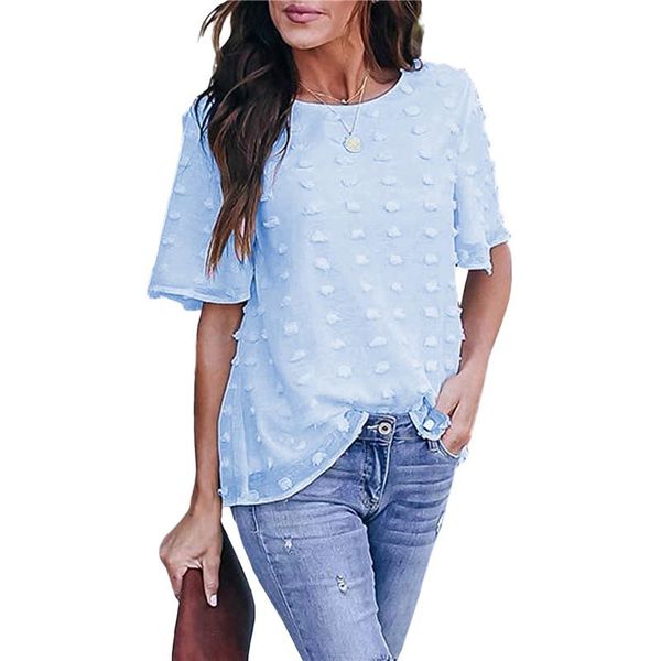 

women's t-shirt 2021 women casual loose style round collar short sleeve solid color summer clothes, White