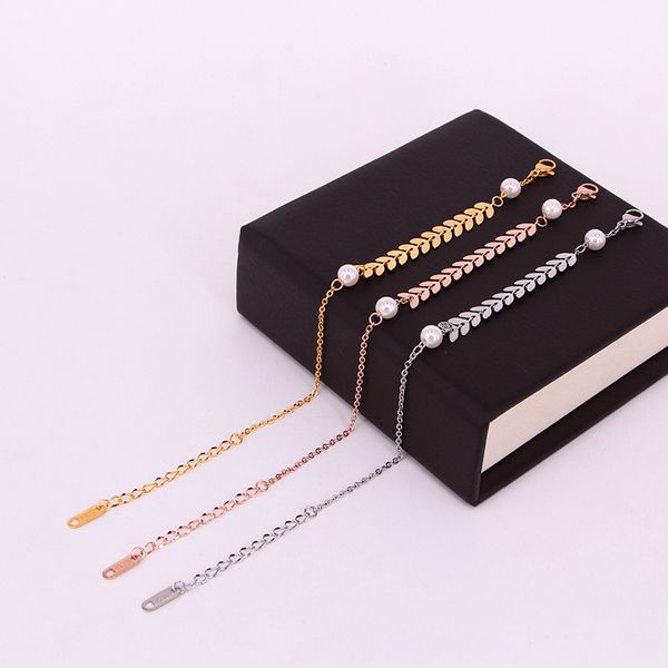 

h13-104a korean temperament beizhu wheat ear shaped bracelet fashionable female leaf pearl multi fishtail string jewelry, Silver