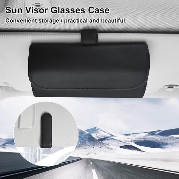 

car organizer sun visor sunglasses box clip hanger magnetic fastener frame pu leather storage glasses interior