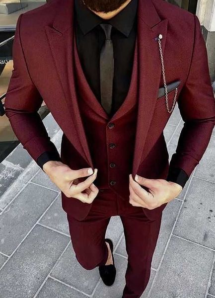 Vinho tinto borgonha ternos de casamento para homem noivo festa de formatura blazer fino ajuste terno de negócios inteligente traje masculino homme casamento x0909