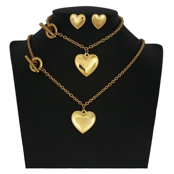 

earrings & necklace pz stainless steel sets for women heart shape bracelet jewelry set lover's engagement, Silver