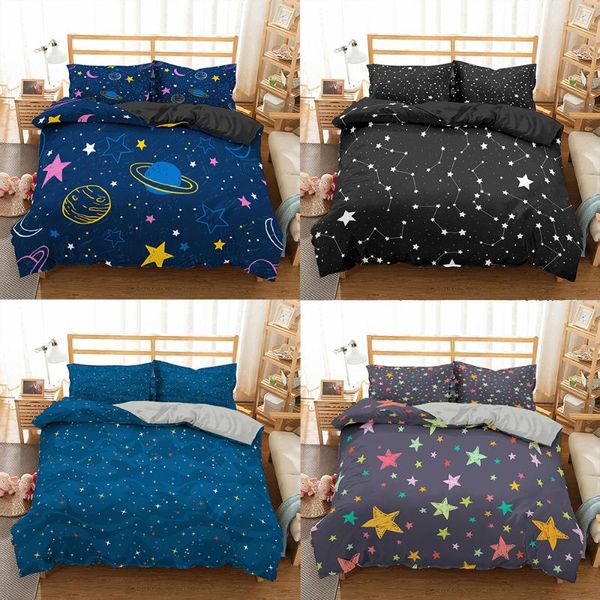 

star single double twin  bedding set 2/3pcs night sky bed linen kid duvet cover dark blue galaxy bedclothes sets