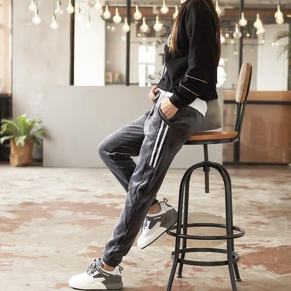 

women's pants & capris gold velvet sweatpants women plus warm autumn and winter double-sided high waist harem trousersfc100, Black;white