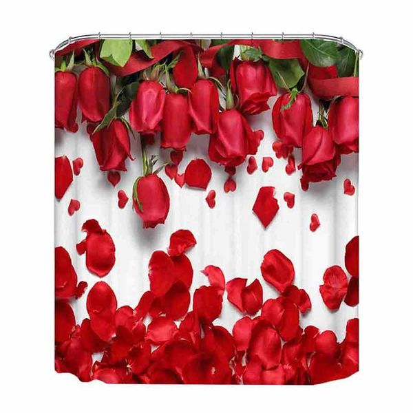 

blinds three-dimensional 3d digital red waterproof shower curtain rose