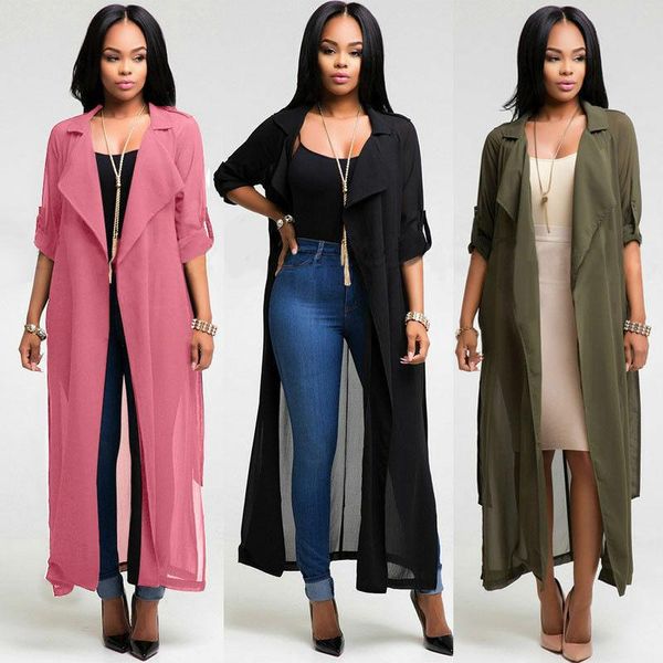 

fashion women long chiffon cotton blouses cape coat jacket suit shawl plus cloak female loose cardigans outwear women's & shirts, White