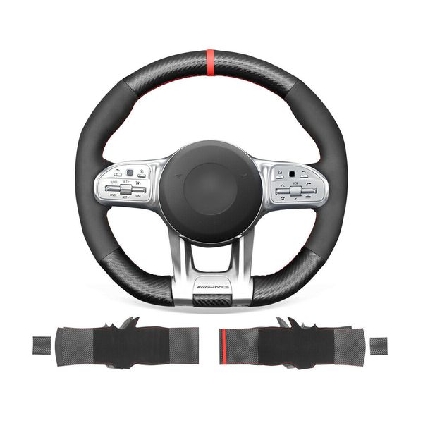 

non-slip durable black suede pu carbon fiber car steering wheel cover warp for benz w177 c190 w205 c118