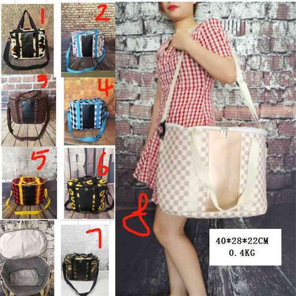 

40*28*22cm checkered printed big size ice bag protable outdoor fresh-keeping picnic insulation bags bento box large capacity waterproof stor, Black