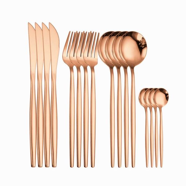 

rose gold cutlery stainless steel reusable creative tableware luxury dinnerware tea spoon knife fork set utensils drop sets