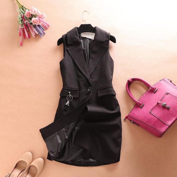 

women's vests women long vest 2021 spring autumn sleeveless blazer of, Black;white
