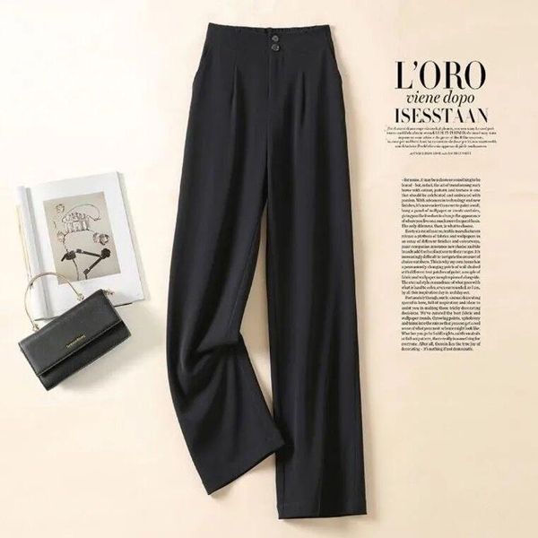 

women's pants & capris 2021 spring and summer wide-leg high waist drape loose thin straight casual mopping chiffon suit, Black;white