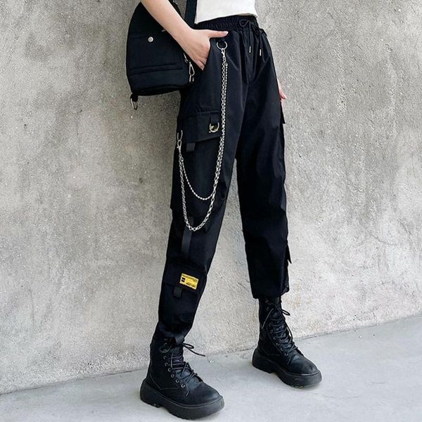 

women's pants & capris baggy women high waist with chain joggers korean fashion trousers harajuku loose, Black;white