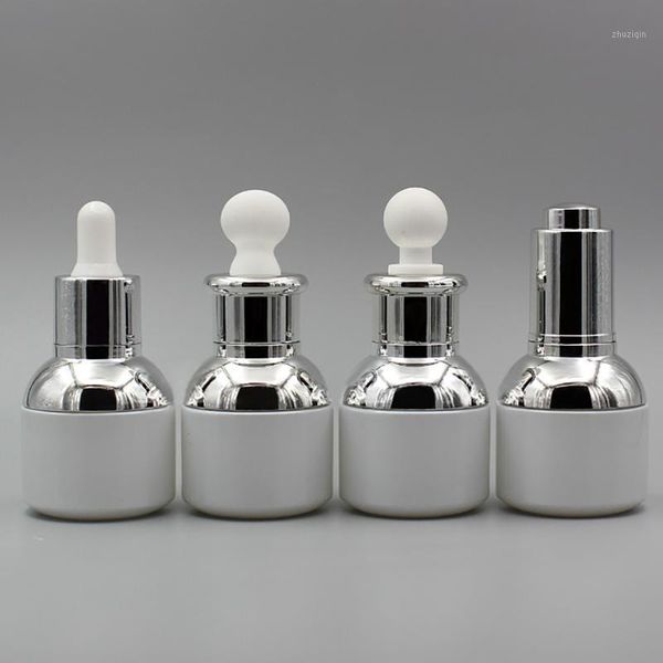 

storage bottles & jars 30ml empty white glass oil bottle with silver dropper cap ,1 oz luxury