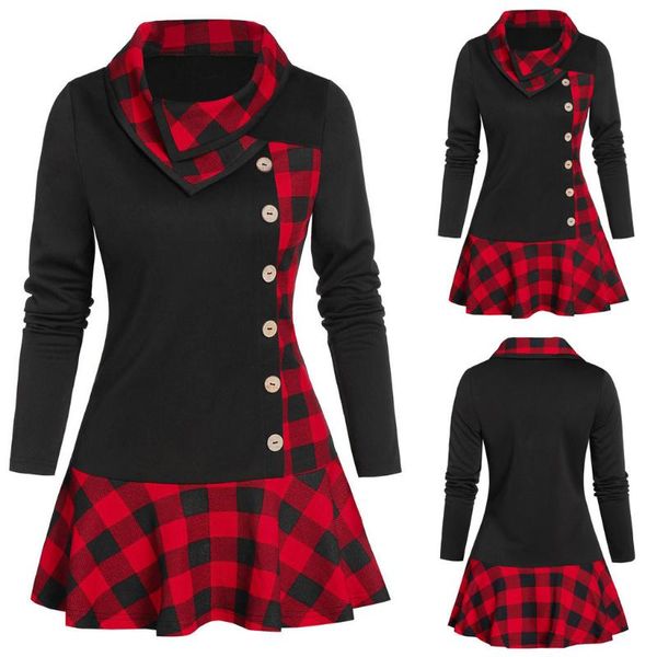 

casual dresses fall selling dress lapel long sleeve single-row buttonhole plaid patchwork dress, women's 2021, Black;gray