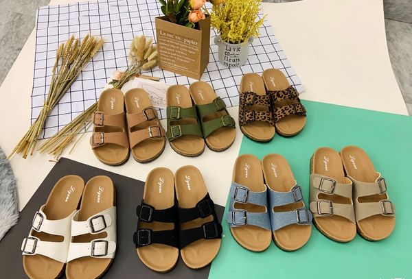 

luxury slippers 2021 liyuan summer one line women's flat slippers casual sandals cork sho, Black