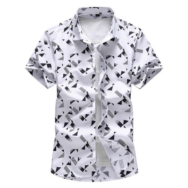 

men casual shirt summer geometry print fashion business breathable leisure short sleeved plus size street home men's shirts, White;black