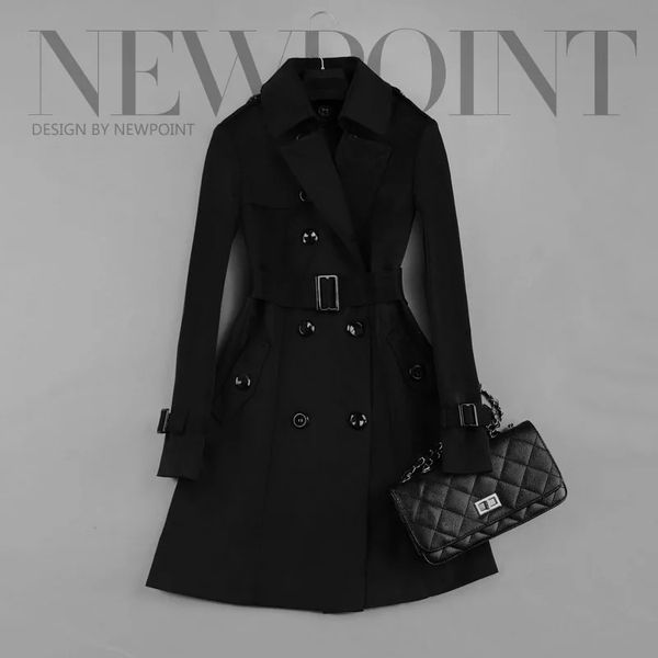 

women's trench coats 2021 spring and autumn classic female double-breasted mid-term blouse fine street business jacke, Tan;black